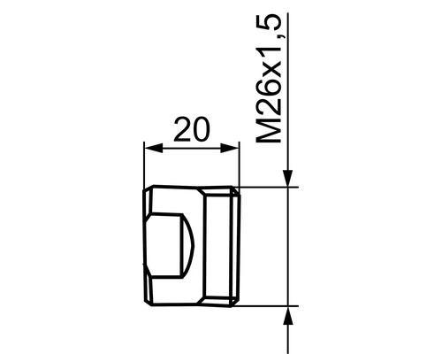 Teknisk ritning med måtten 20 och M26 gånger 1,5.