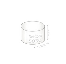 Schematisk representation av ett cylindriskt föremål med en höjd på cirka 30 centimeter och en diameter på cirka 50 centimeter.