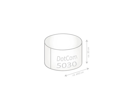 Schematisk representation av ett cylindriskt föremål med en höjd på cirka 30 centimeter och en diameter på cirka 50 centimeter.