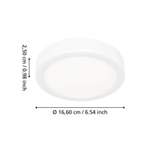 Rund LED-taklampa med en diameter på 16,60 centimeter och en höjd på 2,50 centimeter.