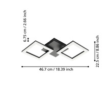 LED-taklampa med två kvadratiska ramar, mått 46,7 centimeter bred, 22,5 centimeter djup och 6,75 centimeter hög.