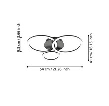LED-taklampa med tre ringar, mått: bredd 54 centimeter, djup 41 centimeter, höjd 9,3 centimeter.