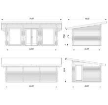 Attefallshus PALMAKO Heidi inkl. golv 21,1m² (inv. 19,7m²) 620x340cm natur