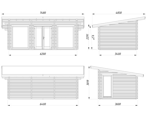 Attefallshus PALMAKO Heidi inkl. golv 21,1m² (inv. 19,7m²) 620x340cm natur