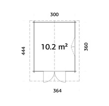 Friggebod PALMAKO Sally inkl. golv, fönster, entrétak 16m² (10,2m²) 300x360cm doppimpregnerad