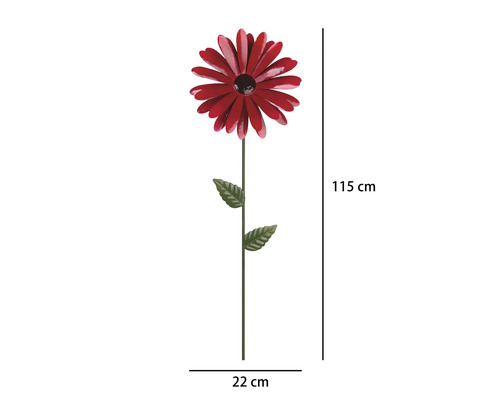 Dekorationsstav LAFIORA blomma metall 115cm röd