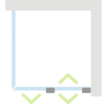 Schematisk bild av en skjutdörr med pilar för justering och montering
