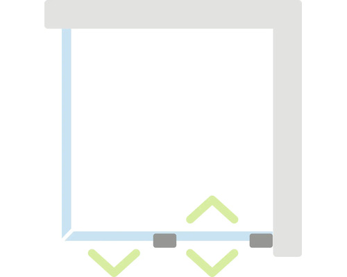 Schematisk bild av en skjutdörr med pilar för justering och montering