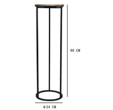 Blomsterställ med träskiva och metallram, 80 centimeter hög och 24 centimeter i diameter.