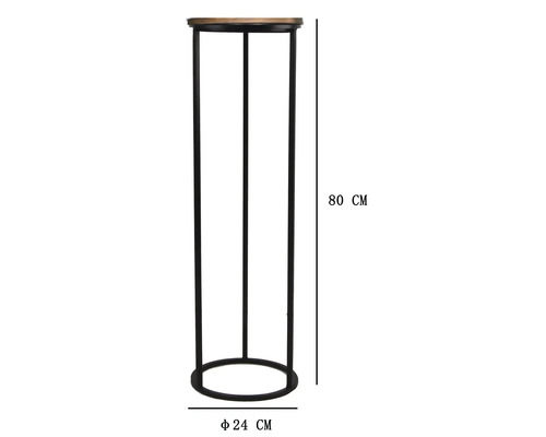 Blomsterställ med träskiva och metallram, 80 centimeter hög och 24 centimeter i diameter.