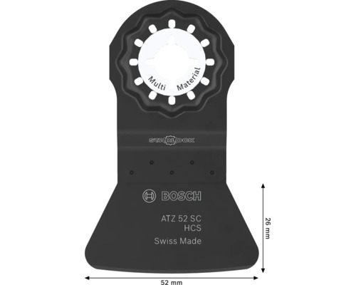 Bosch Starlock multiverktygssågblad ATZ 52 SC för olika material, 52 millimeter bredd, 26 millimeter djup, HCS-stål.