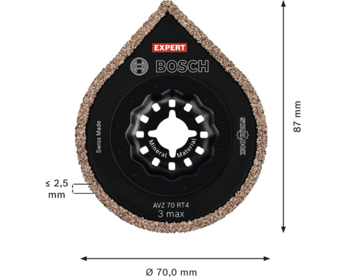 Bosch Expert AVZ 70 RT4 Starlock deltaslipplatta for mineraliska material med en diameter pa 70 millimeter och en hojd pa 87 millimeter