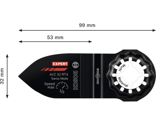 Bosch Expert Starlock instickssågblad AVZ 32 RT4 med mått 99 millimeter total längd och 32 millimeter bredd för multiverktyg.