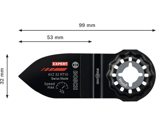 Bosch Expert AVZ 32 RT10 Starlock instickssågblad för trä med mått 99 millimeter total längd, 53 millimeter skärlängd och 32 millimeter bredd