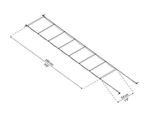 Illustration av en skyddsnätsstege för katter med dimensioner