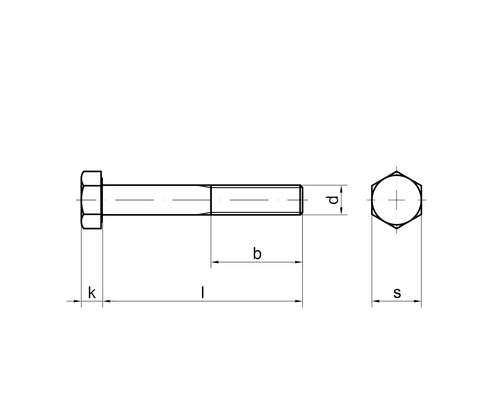 Teknisk ritning av en sexkantbult med dimensioner