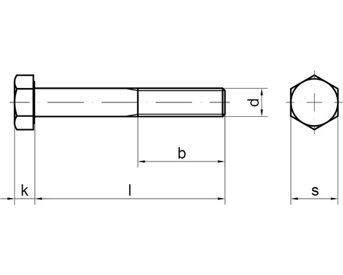 Teknisk ritning av en sexkantsskruv med dimensioner