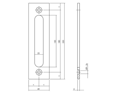 Teknisk ritning av ett skålhandtag med måttangivelser