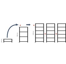 Diagram över en hylla som ökas med ett extra fack, vilket ändrar den totala höjden