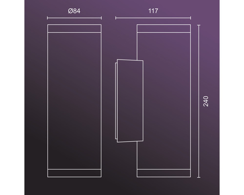 Teknisk ritning av en lampa med måttangivelser