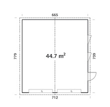 Dubbelgarage PALMAKO Andre 44,7m² inkl. fönster, dörr, 2 sektionsportar 665x739cm obehandlad