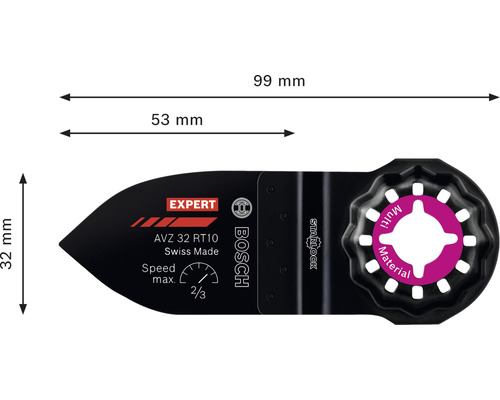 Bosch Expert AVZ 32 RT10 sågblad med Starlock-fäste och måttangivelser
