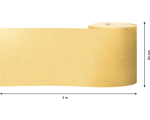 Rulle sandpapper med en längd på 5 meter och en bredd på 93 millimeter.