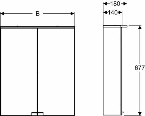Teknisk ritning av ett badrumsskåp med dimensioner