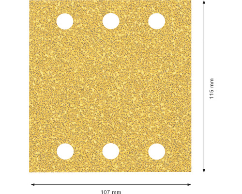 Sandpapper med sex hål, mått 115 gånger 107 millimeter