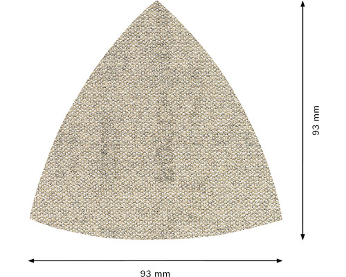 Triangulärt sandpapper med en kantlängd på 93 millimeter
