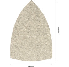 Triangulärt sandpapper med måtten 100 mm x 150 mm.