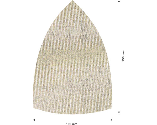 Triangulärt sandpapper med måtten 100 mm x 150 mm.