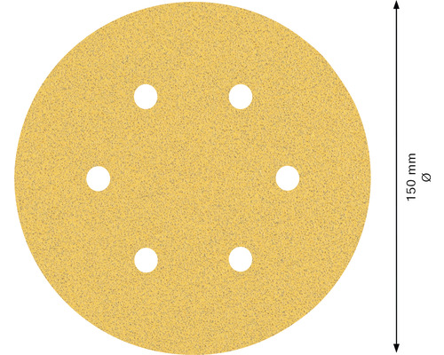 Slipskiva med 150 millimeters diameter och sex hål