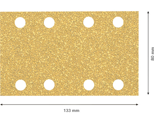 Sandpapper med åtta hål, storlek 133 mm x 80 mm
