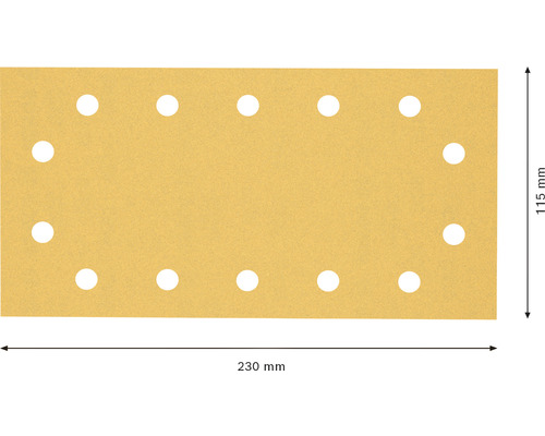 Sandpapper med hål, dimensioner 230 mm x 115 mm