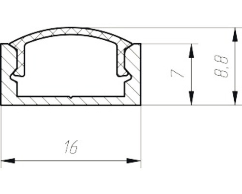 Teknisk ritning av en LED-profil med måttangivelser