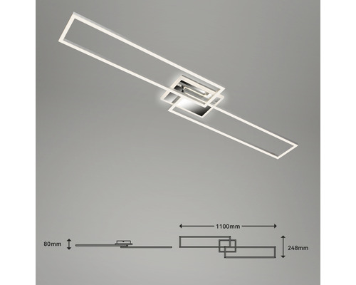 LED taklampa med rektangulär design och storleksangivelser.