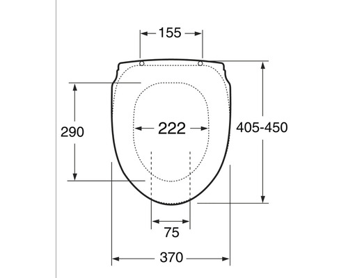 Teknisk ritning av en toalettring med måttangivelser