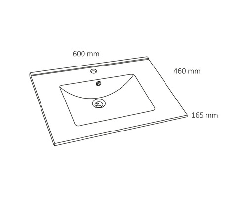 Tvättställsskiva med måtten 600 mm gånger 460 mm