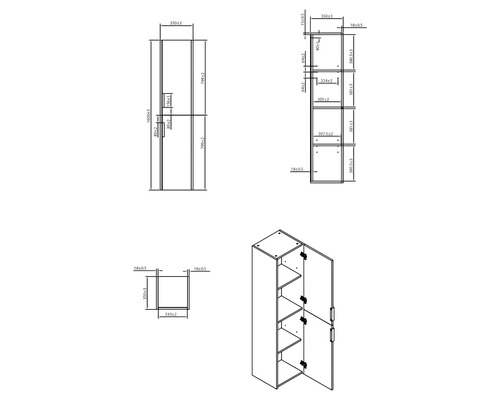 Teknisk ritning av ett badrumsskåp med mått