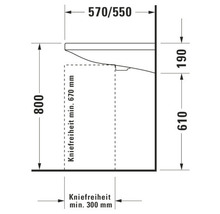 Teknisk ritning av ett tvättställ med måttangivelser