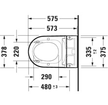 Teknisk ritning av en vägghängd toalett med mått