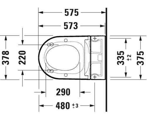 Teknisk ritning av en vägghängd toalett med mått