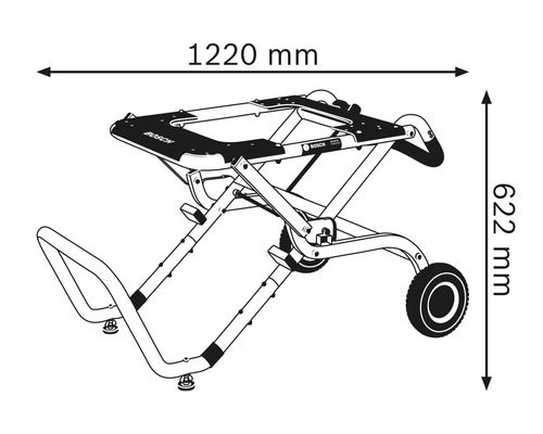Teknisk ritning av ett arbetsbord med måtten 1220 mm bred och 622 mm hög.