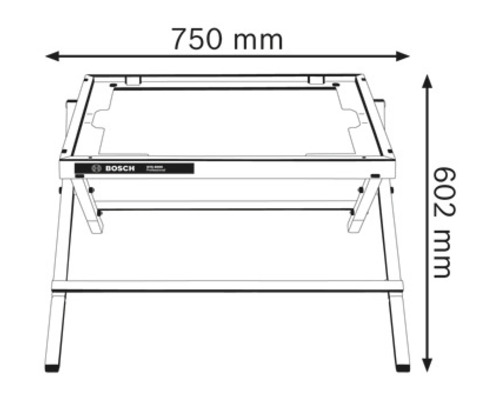 Ritning av ett arbetsbord med måtten 750 mm bredd och 602 mm höjd.