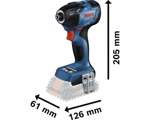 Bosch Professional sladdlös mutterdragare med måtten 205 mm höjd, 126 mm längd och 61 mm bredd