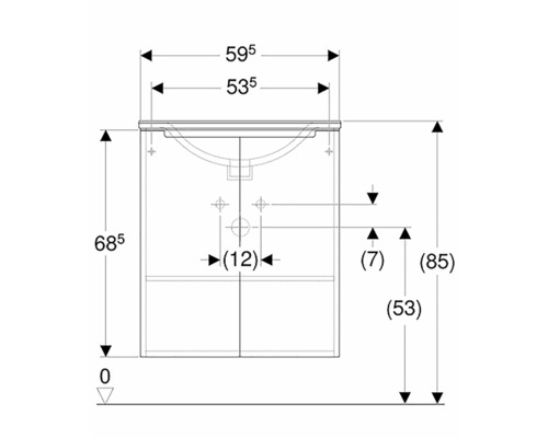 Måttritning av ett tvättställsskåp med olika mått.