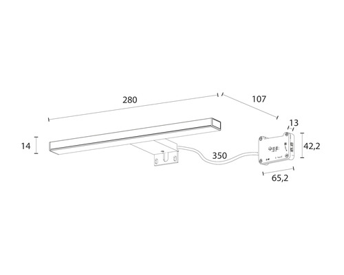Teknisk ritning av en LED-lampa med måttangivelser