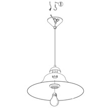 Ritning av en hänglampa med lampskärm och upphängning