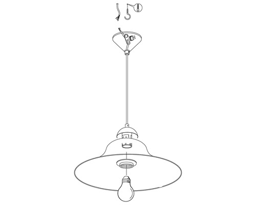 Ritning av en hänglampa med lampskärm och upphängning
